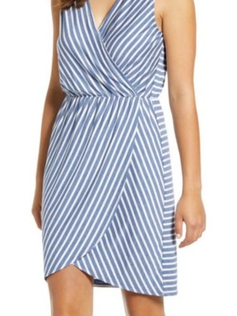 Gibson Blue and White Striped Wrap Mini Dress